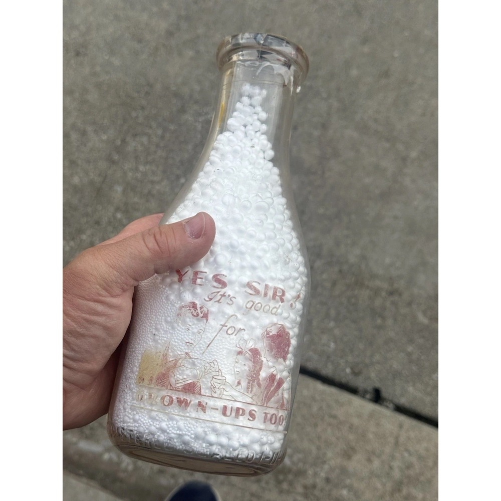 Vintage Normal Sanitary Dairy Yes Sir It's Good Quart Milk Bottle ACL Glass
